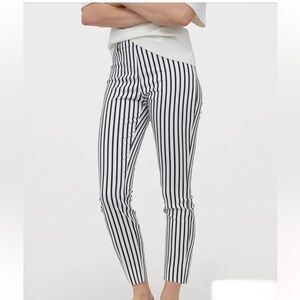 H&M Women’s Ankle Length Navy White Striped Pull On Trouser Pants Size 18
